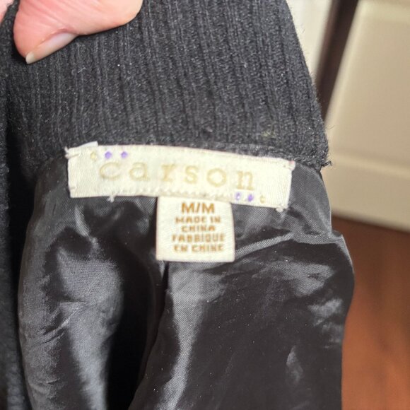 Carson Size M Black Green Embroidered Floral Ribbon Full Zip Jacket Cardigan - Picture 9 of 10